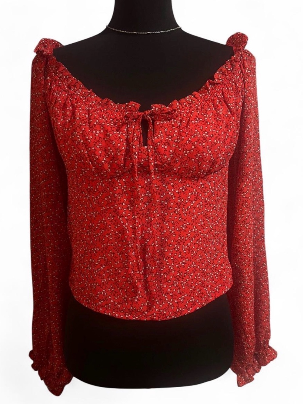 Blush Red Floral Off-Shoulder Smocked Blouse
